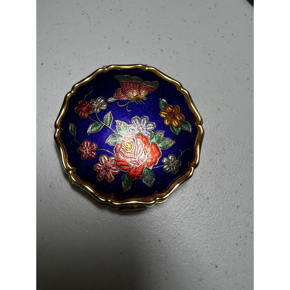 Vintage Retro 50 60s Stratton Vanity Powder Makeup Butterfly Flowers Goldtone